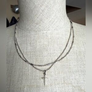 PREMIER DESIGNS "Shine" Silver Double Strand Cross Necklace